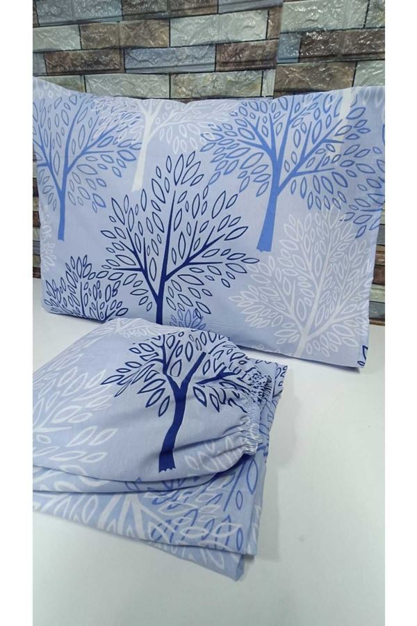 TEK KİŞİLİK PAMUKLU LASTİKLİ ÇARŞAF TAKIMI 100X200 & 120X200 MAVİ AĞAÇ