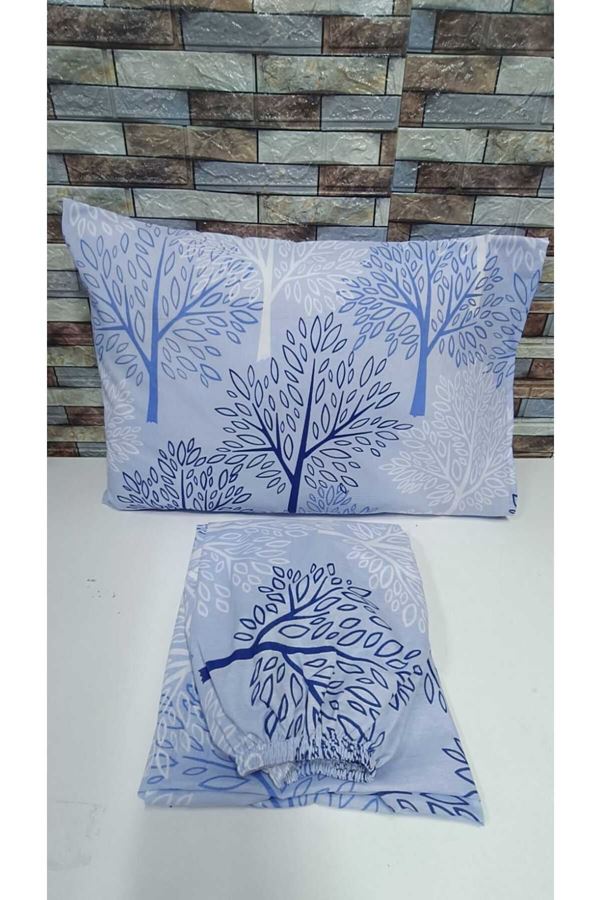 TEK KİŞİLİK PAMUKLU LASTİKLİ ÇARŞAF TAKIMI 100X200 & 120X200 MAVİ AĞAÇ