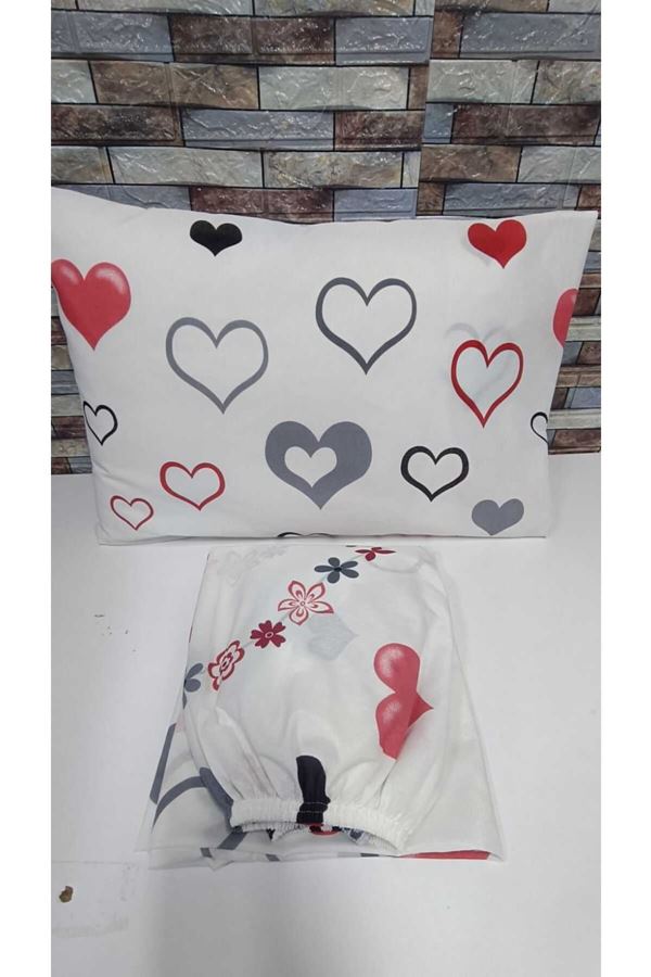 TEK KİŞİLİK PAMUKLU LASTİKLİ ÇARŞAF TAKIMI 100X200 & 120X200 KIRMIZI KALP