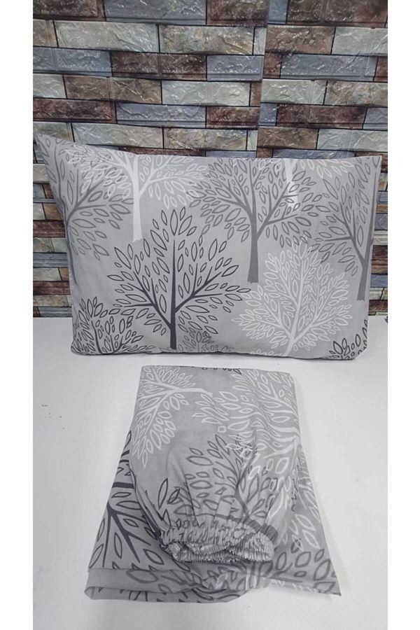 TEK KİŞİLİK PAMUKLU LASTİKLİ ÇARŞAF TAKIMI 100X200 & 120X200 GRİ AĞAÇ