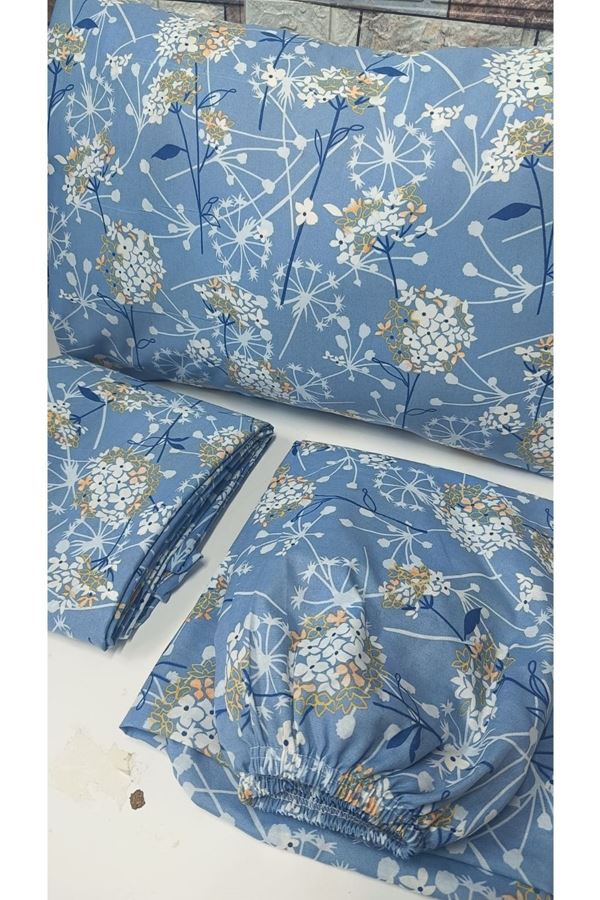 ÇİFT KİŞİLİK ÇARŞAFI LASTİKLİ PAMUKLU RANFORCE KUMAŞ NEVRESİM TAKIMI Mavi