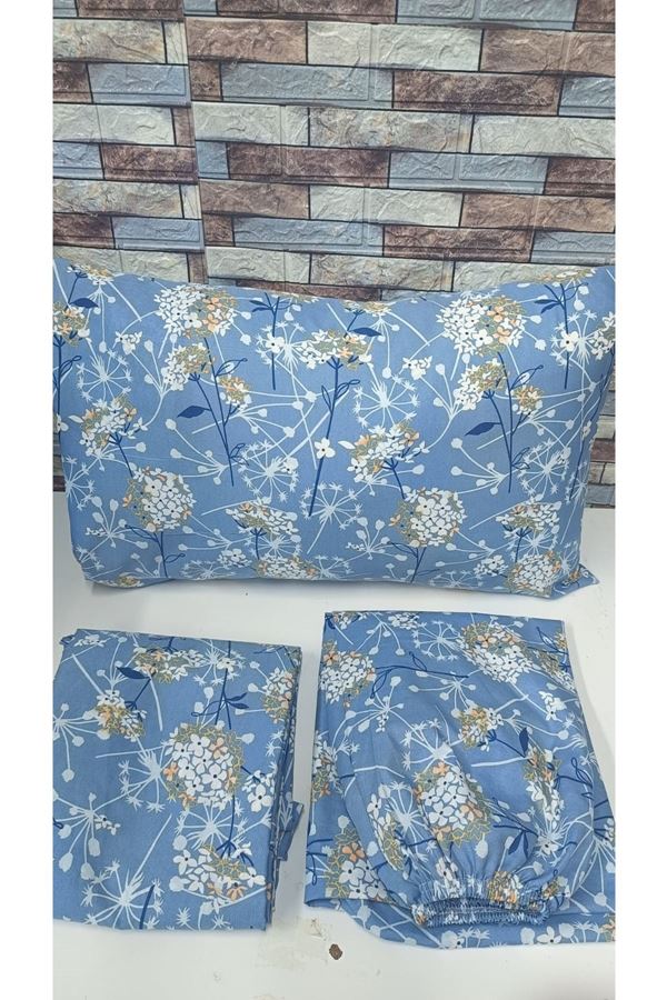 ÇİFT KİŞİLİK ÇARŞAFI LASTİKLİ PAMUKLU RANFORCE KUMAŞ NEVRESİM TAKIMI Mavi