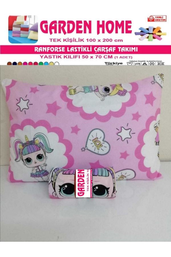 Tek Kişilik Lol Bebek Lastikli Çarşaf + 1 Adet Yastık Kılıfı PEMBE