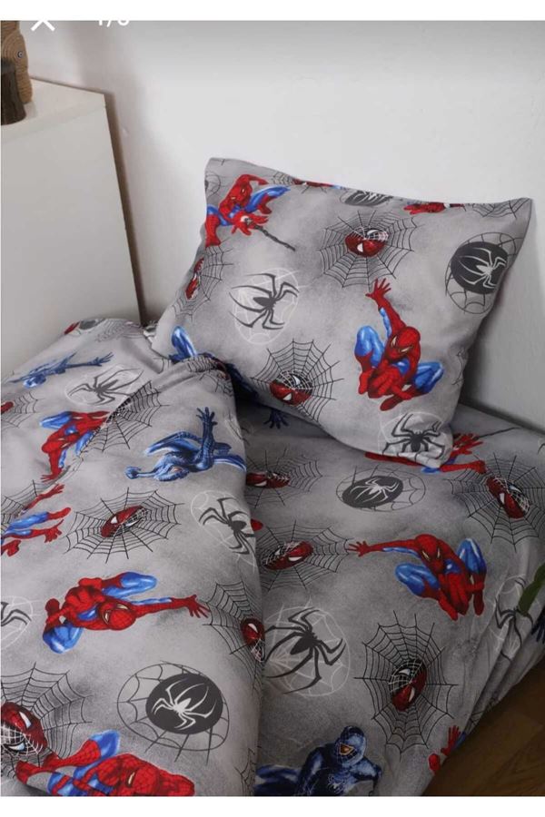 ÖRÜMCEK ADAM PAMUKLU ÇARŞAFI LASTİKLİ TEK KİŞİLİK NEVRESİM TK. (SPİDERMAN) GRİ