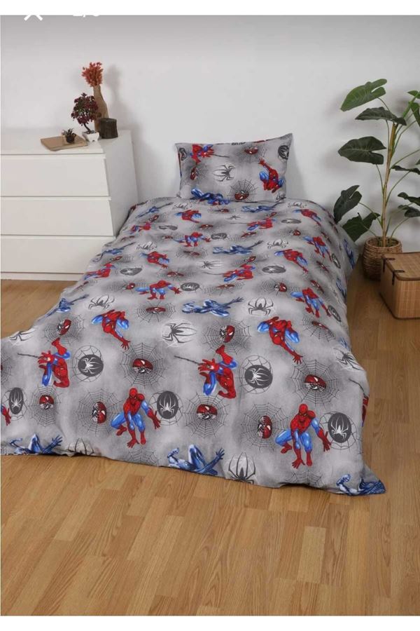 ÖRÜMCEK ADAM PAMUKLU ÇARŞAFI LASTİKLİ TEK KİŞİLİK NEVRESİM TK. (SPİDERMAN) GRİ