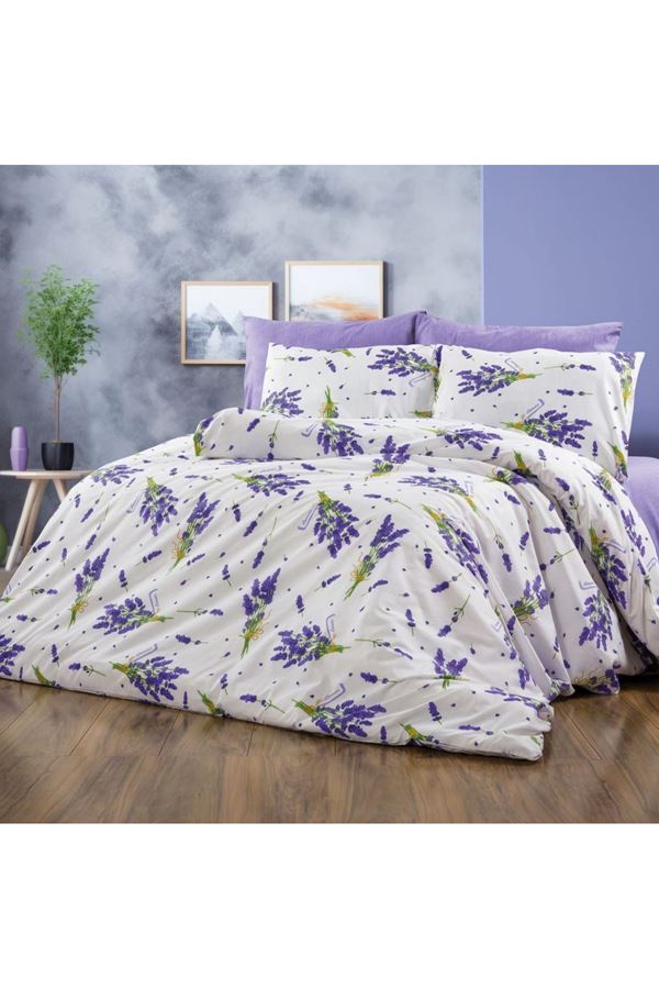 180X200 Yataklar İçin Battal Boy Nevresim Takımı ( Çarşafı Lastikli ) Mor lavanta