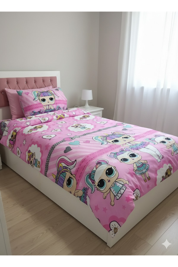 Lol Bebek Tek Kişilik Nevresim Takımı (ÇARŞAFI LASTİKLİ) Pembe