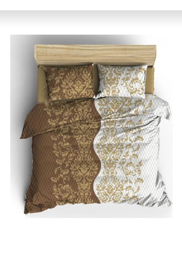 ÇİFT KİŞİLİK PAMUKLU RANFORCE KUMAŞ NEVRESİM TAKIMI ( ÇARŞAFI LASTİKLİ ) KAHVE YOLLU