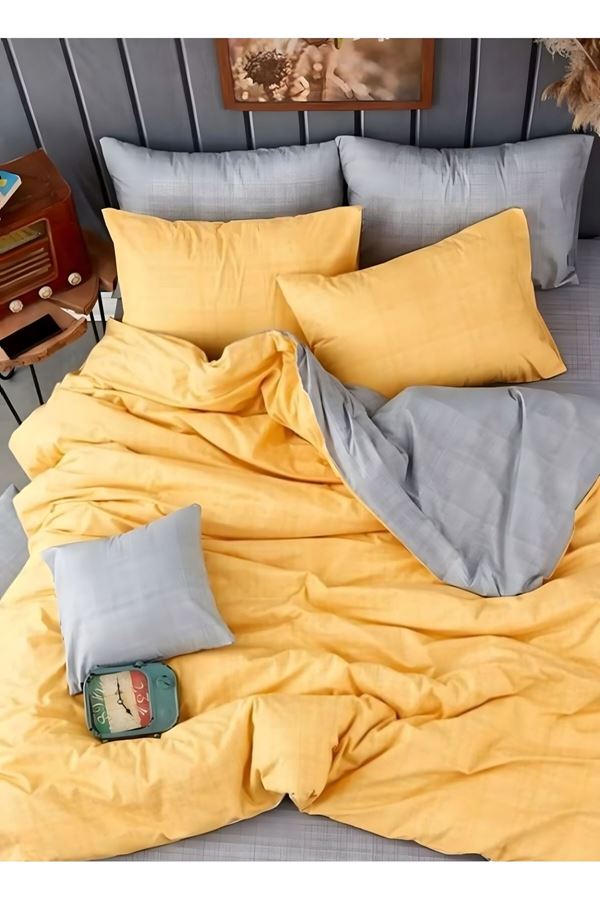 Pamuklu Tek Kişilik Çift Taraflı Nevresim Seti SARI (çarşafsız)