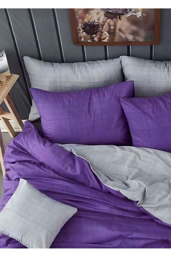 Pamuklu Tek Kişilik Çift Taraflı Nevresim Seti MOR (çarşafsız)