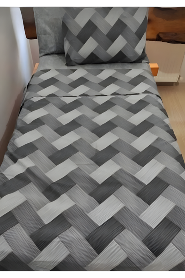 Zikzak Gri 4 Parça Lastikli Çarşaflı Tek Kişilik (100x200 Cm) Nevresim Takımı GRİ