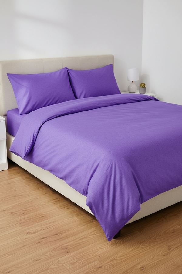 Düz Renk Pamuklu Kumaş Çift Kişilik Nevresim Takımı ( Lastikli Çarşaf ) MOR