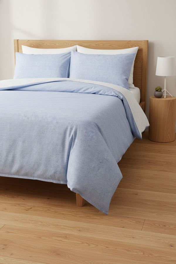 Düz Renk Pamuklu Kumaş Çift Kişilik Nevresim Takımı ( Lastikli Çarşaf ) MAVİ