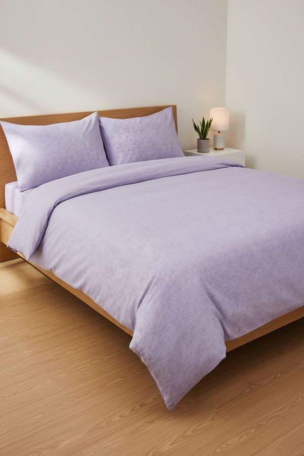 Düz Renk Pamuklu Kumaş Çift Kişilik Nevresim Takımı ( Lastikli Çarşaf ) LİLA