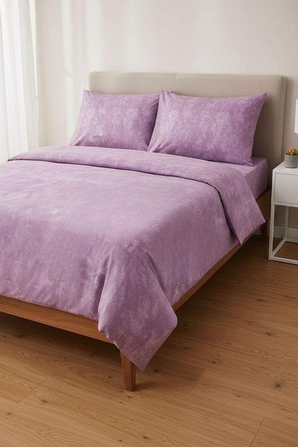 Düz Renk Pamuklu Kumaş Çift Kişilik Nevresim Takımı ( Lastikli Çarşaf ) GÜLKURUSU