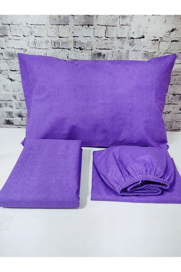 Düz Renk Pamuklu Kumaş Tek Kişilik Nevresim Takımı ( Lastikli Çarşaf ) MOR