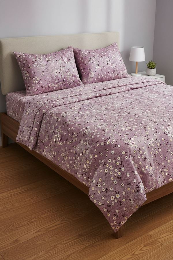 Pamuklu Kumaş Yeni Papatya Desen Çift Kişilik Nevresim Takımı Pembe