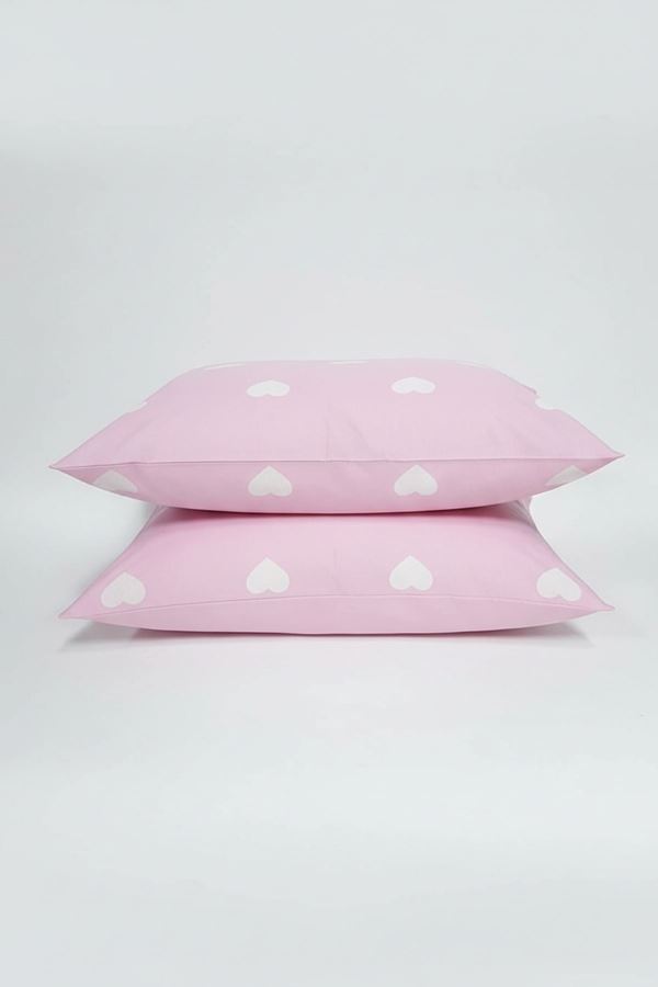 Pamuklu Kalp Desen Yastık Kılıfı Pembe
