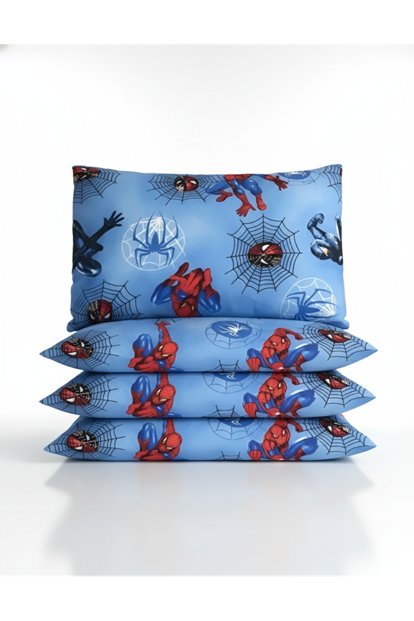 Pamuklu Örümcek Adam Desen Yastık Kılıfı Mavi