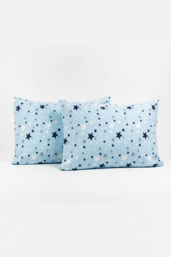 Pamuklu Yıldız Desen Yastık Kılıfı Mavi