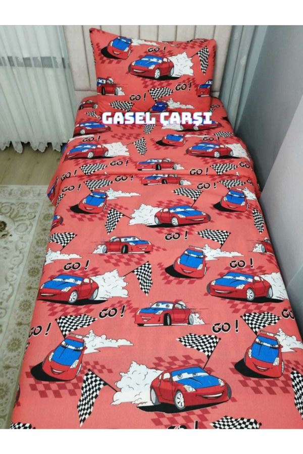 Tek Kişilik Classic Kırmızı Arabalı Nevresim Takımı kırmızı