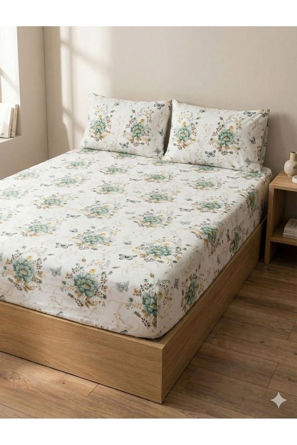 PAMUKLU RANFORCE KUMAŞ TEK KİŞİLİK LASTİKLİ ÇARŞAF TAKIMI (100X200 & 120X200) YEŞİL