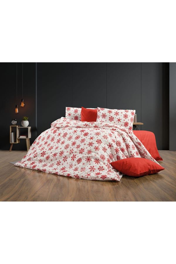 Kar Desen Pamuklu Çift Kişilik Nevresim Takımı Beyaz