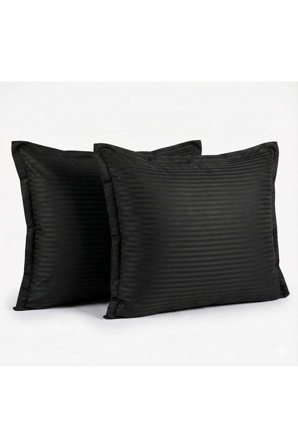 Çizgili Pamuk Saten Yastık Kılıfı Siyah