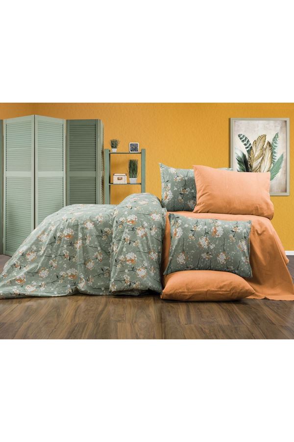 ÇİFT KİŞİLİK ÇARŞAFI LASTİKLİ PAMUKLU RANFORCE KUMAŞ NEVRESİM TAKIMI YEŞİL