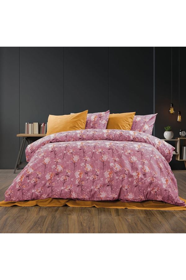 ÇİFT KİŞİLİK ÇARŞAFI LASTİKLİ PAMUKLU RANFORCE KUMAŞ NEVRESİM TAKIMI PEMBE