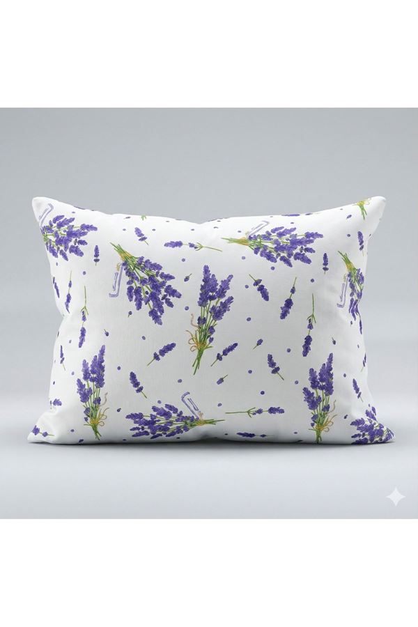 Lavanta Desenli Pamuklu Kumaş Yastık Kılıfı Lavanta