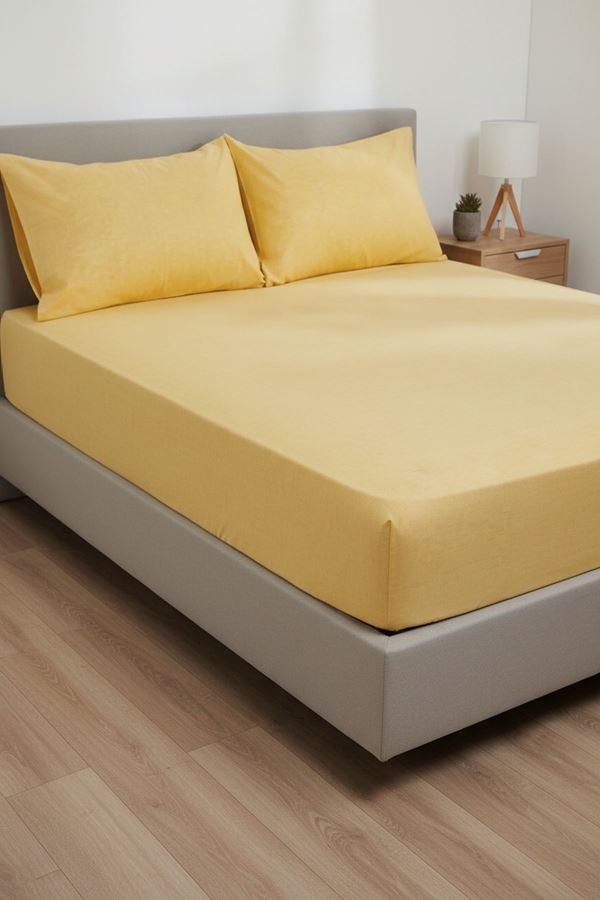 Ranforce Dokuma Lastikli Çarşaf Takımı Düz renk Sarı