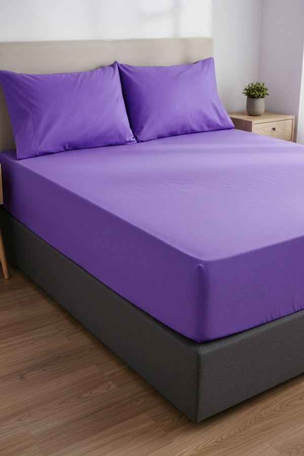 Ranforce Dokuma Lastikli Çarşaf Takımı Düz renk MOR