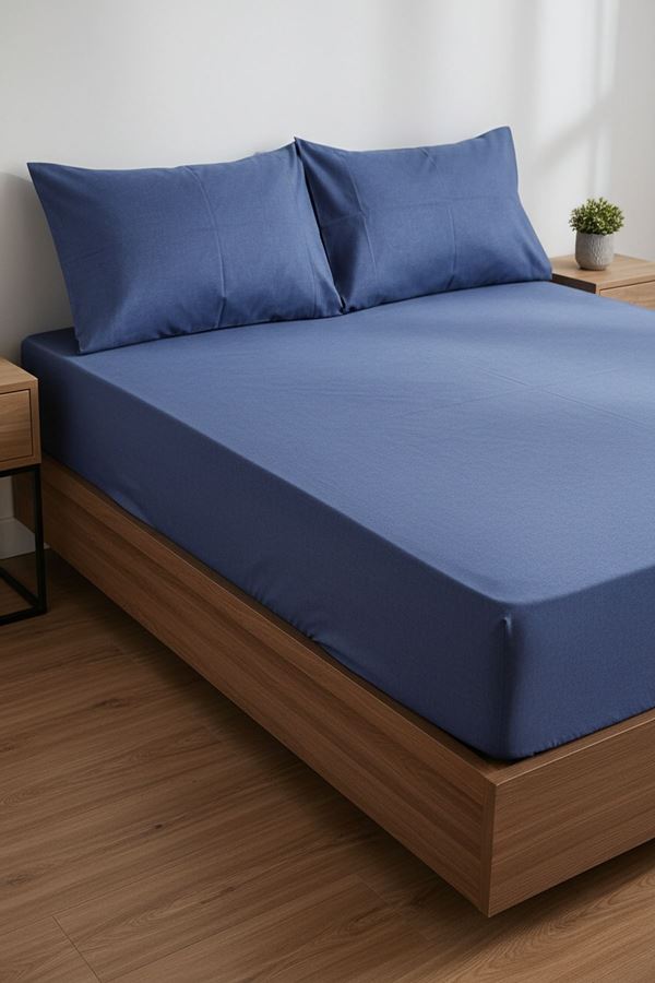Ranforce Dokuma Lastikli Çarşaf Takımı Düz renk Lacivert