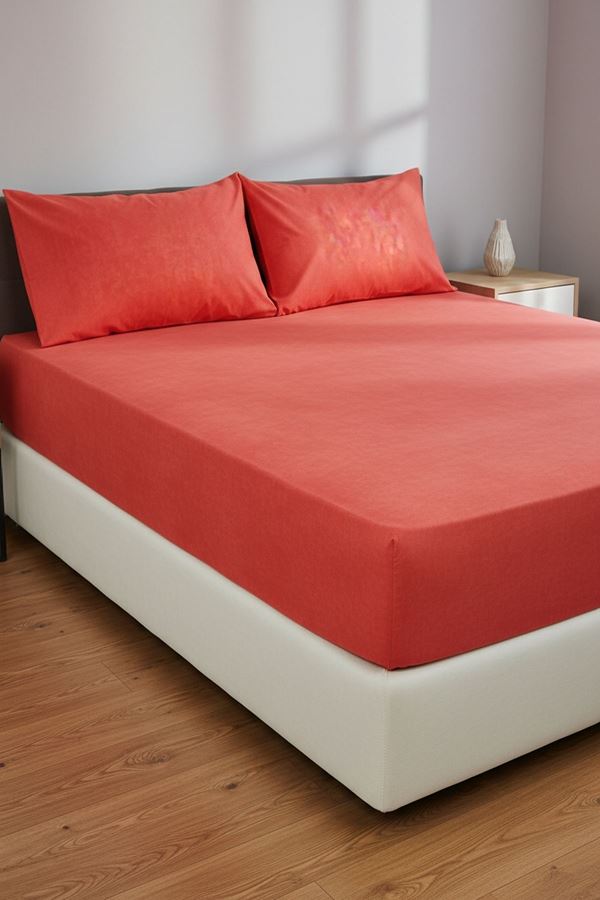 Ranforce Dokuma Lastikli Çarşaf Takımı Düz renk KIRMIZI