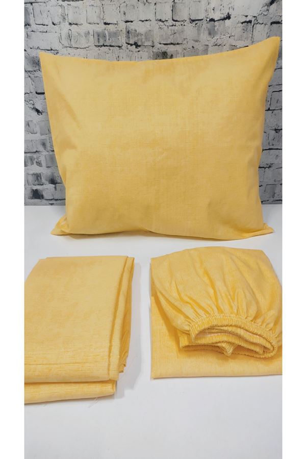 180 X 200 Battal Boy Lastikli Çarşaf Düz Renk Nevresim Takımı Sarı