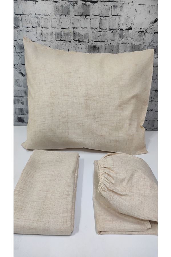 180 X 200 Battal Boy Lastikli Çarşaf Düz Renk Nevresim Takımı Krem