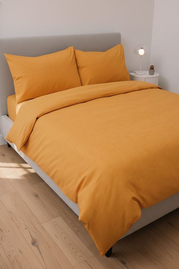 180 X 200 Battal Boy Lastikli Çarşaf Düz Renk Nevresim Takımı Turuncu