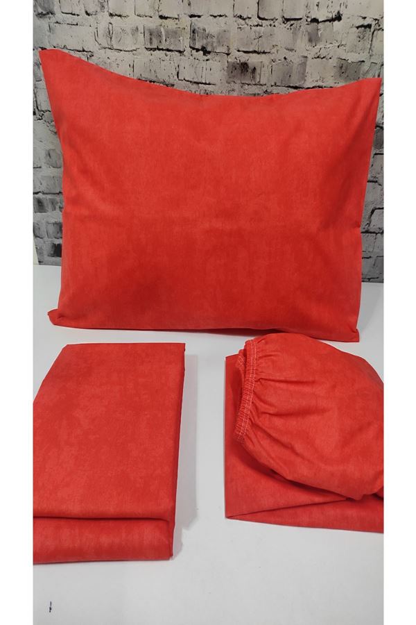 180 X 200 Battal Boy Lastikli Çarşaf Düz Renk Nevresim Takımı Kırmızı