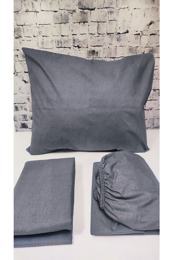 180 X 200 Battal Boy Lastikli Çarşaf Düz Renk Nevresim Takımı Antrasit