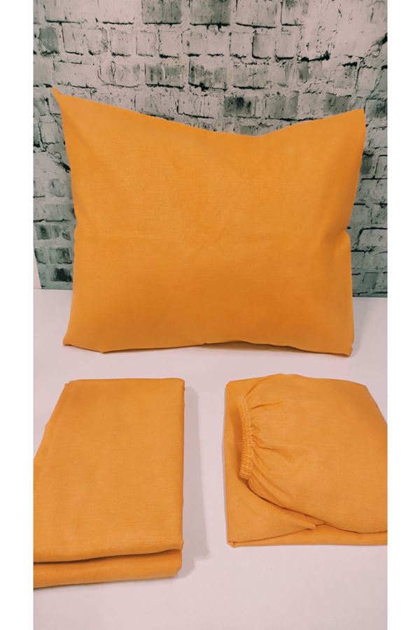 180 X 200 Battal Boy Lastikli Çarşaf Düz Renk Nevresim Takımı Turuncu