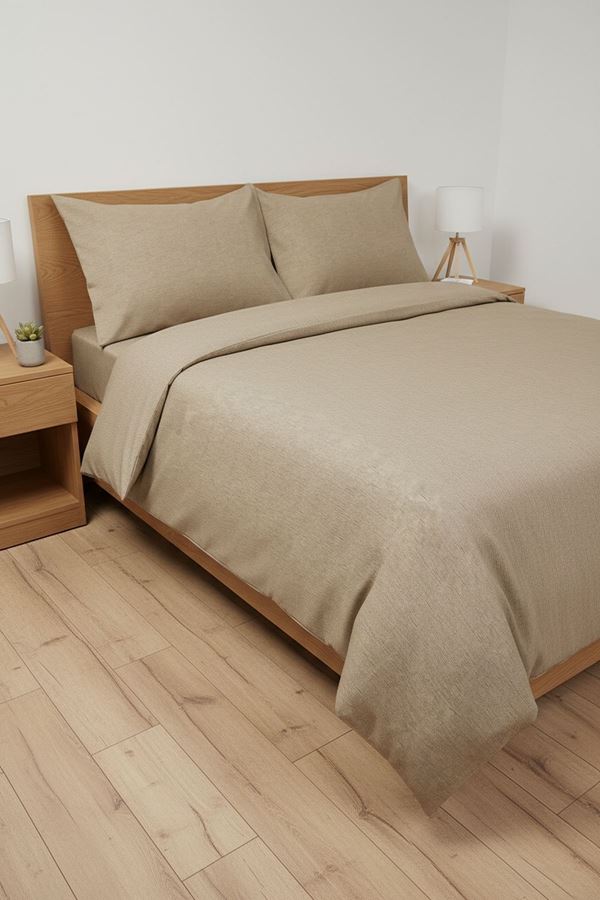 180 X 200 Battal Boy Lastikli Çarşaf Düz Renk Nevresim Takımı Kahverengi