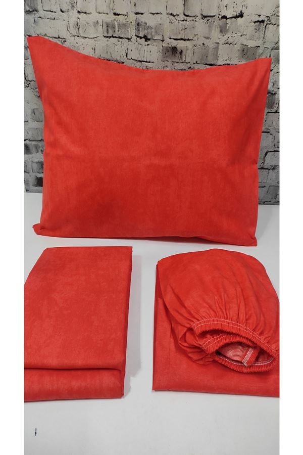 180 X 200 Battal Boy Lastikli Çarşaf Düz Renk Nevresim Takımı Kırmızı