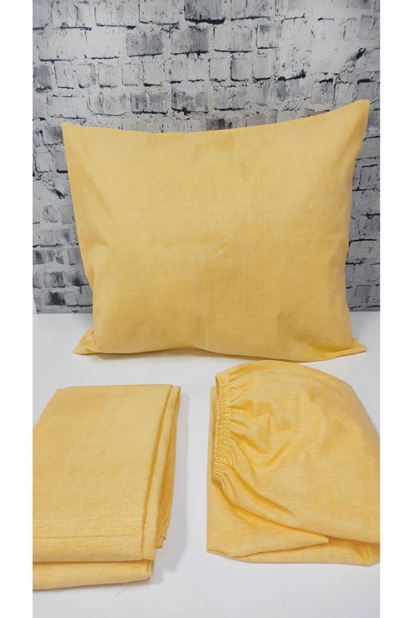 180 X 200 Battal Boy Lastikli Çarşaf Düz Renk Nevresim Takımı Sarı