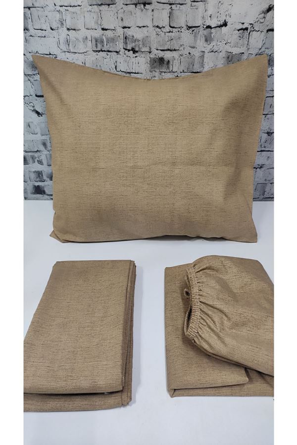 180 X 200 Battal Boy Lastikli Çarşaf Düz Renk Nevresim Takımı Kahverengi