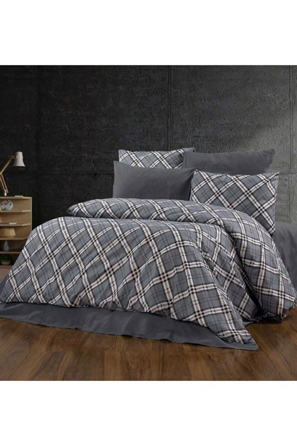 180 X 200 Battal Boy Lastikli Çarşaf Nevresim Takımı Yeni Kare Siyah