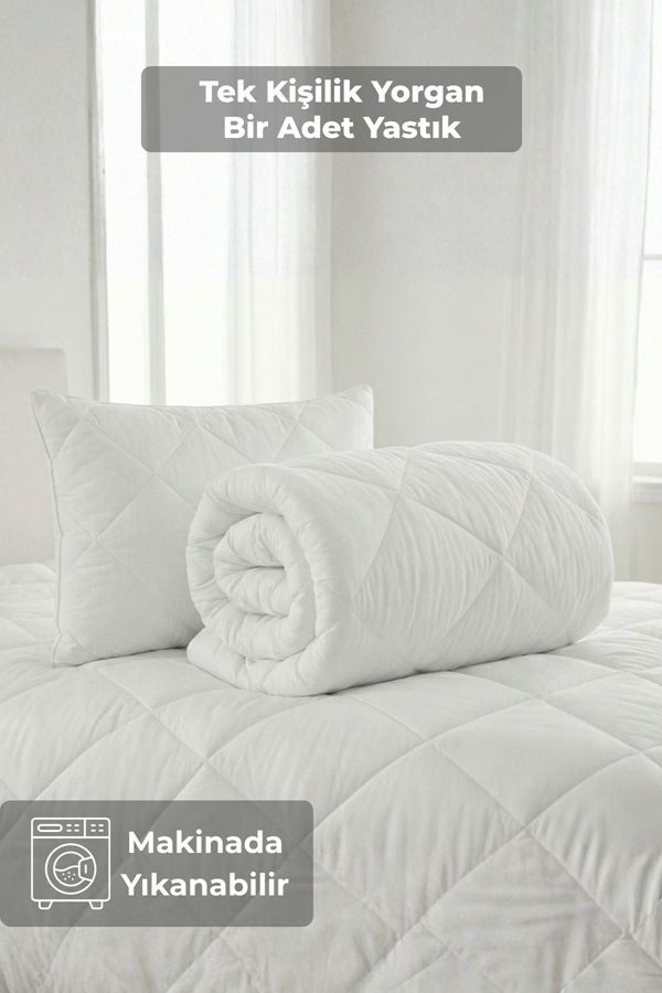 Tek Kişilik Microfiber Silikon Yorgan + 1 adet Microfiber Silikon Yastık