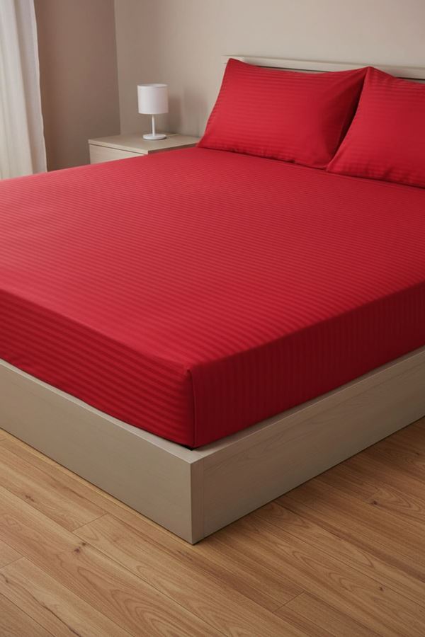 ÇİFT KİŞİLİK SATEN LASTİKLİ ÇARŞAF TAKIMI ( 160X200 & 180X200 ) KIRMIZI