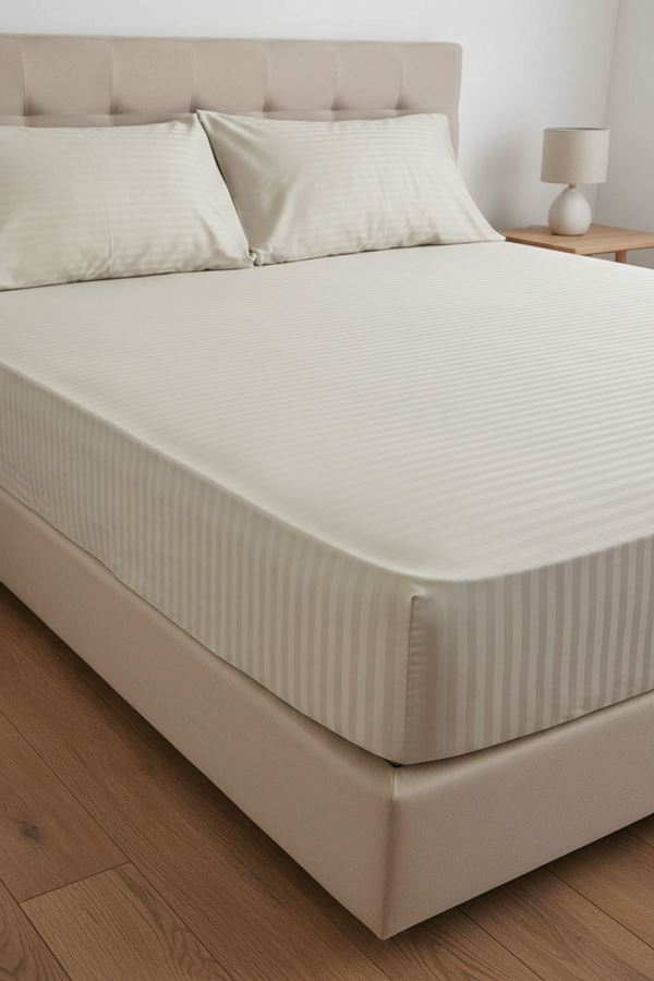 ÇİFT KİŞİLİK SATEN LASTİKLİ ÇARŞAF TAKIMI ( 160X200 & 180X200 ) Bej