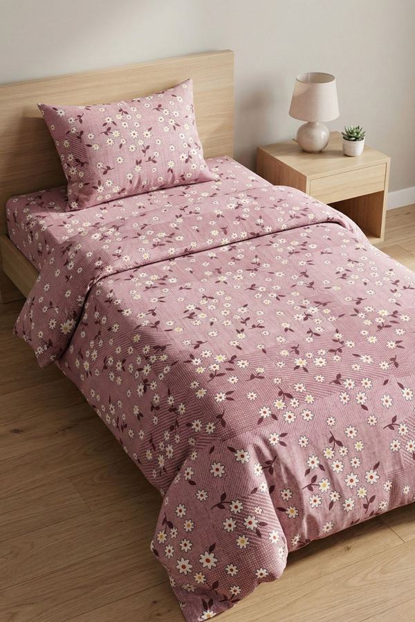 Pamuklu Kumaş Yeni Papatya Desen Tek Kişilik Nevresim Takımı Gülkurusu